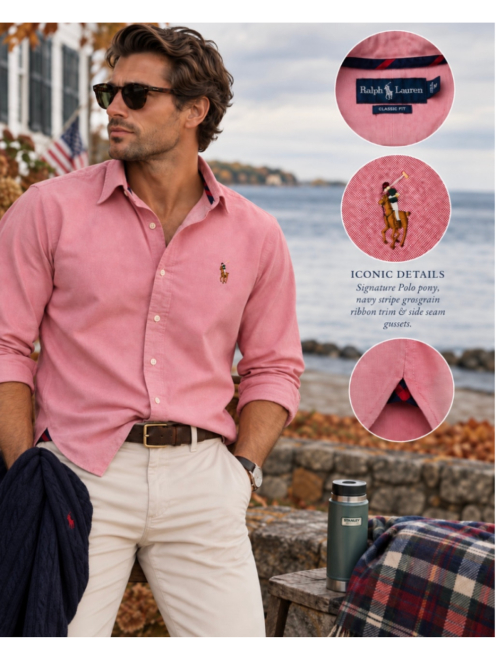 Vintage Ralph Lauren Men’s M Dusty Rose Oxford Shirt Grosgrain Trim Classic Fit